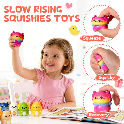 24-Pack Kawaii Axolotl Squishy Toys – Slow Rising Sensory Fidget Toys, Soft Stretchy Stress Relief Toys for Kids & Adults, ASMR Party Favors & Gift Set