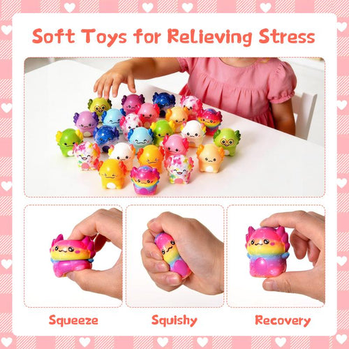 24-Pack Kawaii Axolotl Squishy Toys – Slow Rising Sensory Fidget Toys, Soft Stretchy Stress Relief Toys for Kids & Adults, ASMR Party Favors & Gift Set