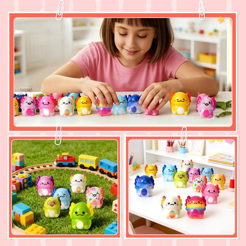 24-Pack Kawaii Axolotl Squishy Toys – Slow Rising Sensory Fidget Toys, Soft Stretchy Stress Relief Toys for Kids & Adults, ASMR Party Favors & Gift Set