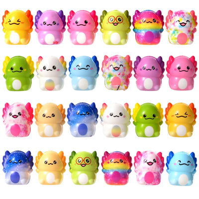 24-Pack Kawaii Axolotl Squishy Toys – Slow Rising Sensory Fidget Toys, Soft Stretchy Stress Relief Toys for Kids & Adults, ASMR Party Favors & Gift Set