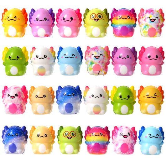 24-Pack Kawaii Axolotl Squishy Toys – Slow Rising Sensory Fidget Toys, Soft Stretchy Stress Relief Toys for Kids & Adults, ASMR Party Favors & Gift Set